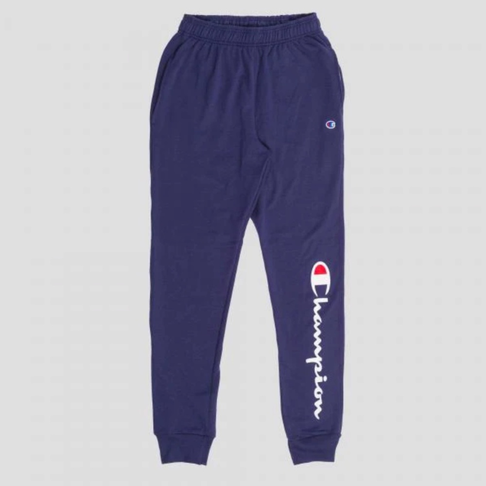 Champion Women's Navy Fleece Powerblend Script Logo Joggers, size Large